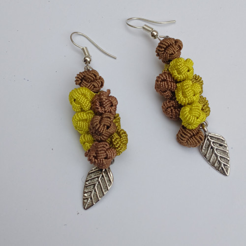  Button Dangle Earrings  Green, Brown Morocco
