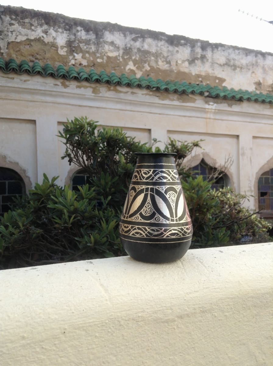  Vase Steel and Silver Black, White Morocco