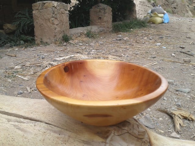  Hand Carved Bowl Juniper Wood Orange Morocco