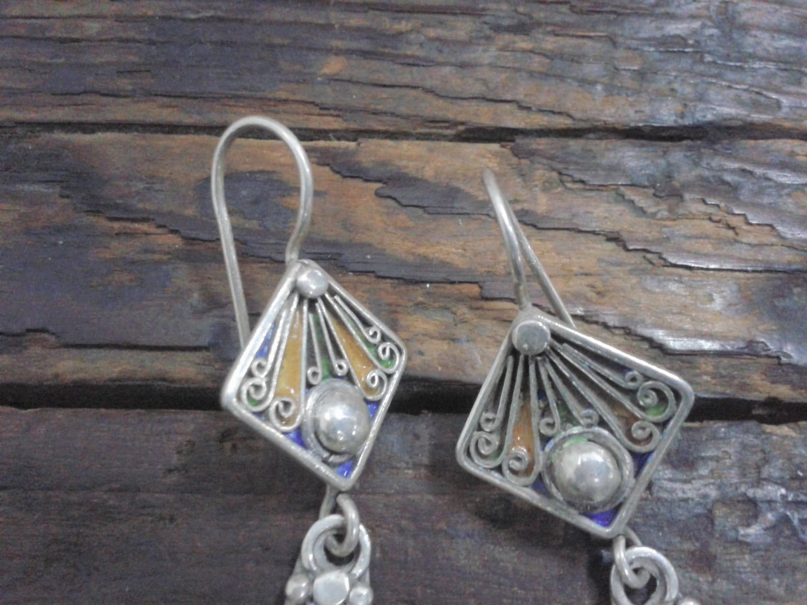  Earrings 800 Tiznit Silver Blue, Yellow Morocco