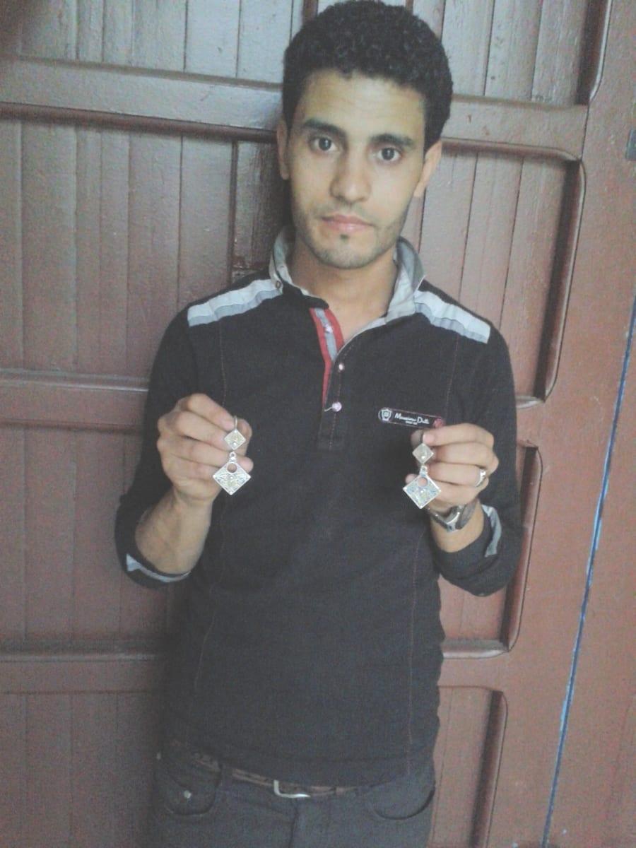  Earrings 800 Tiznit Silver Blue, Yellow Morocco