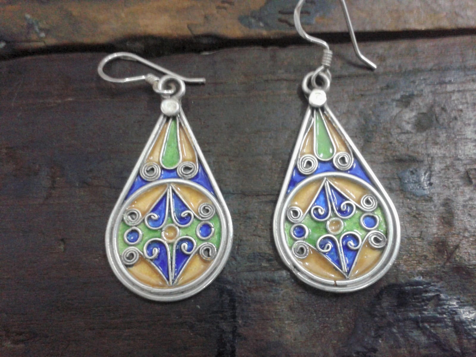  Earrings 800 Tiznit Silver Blue, Yellow Morocco