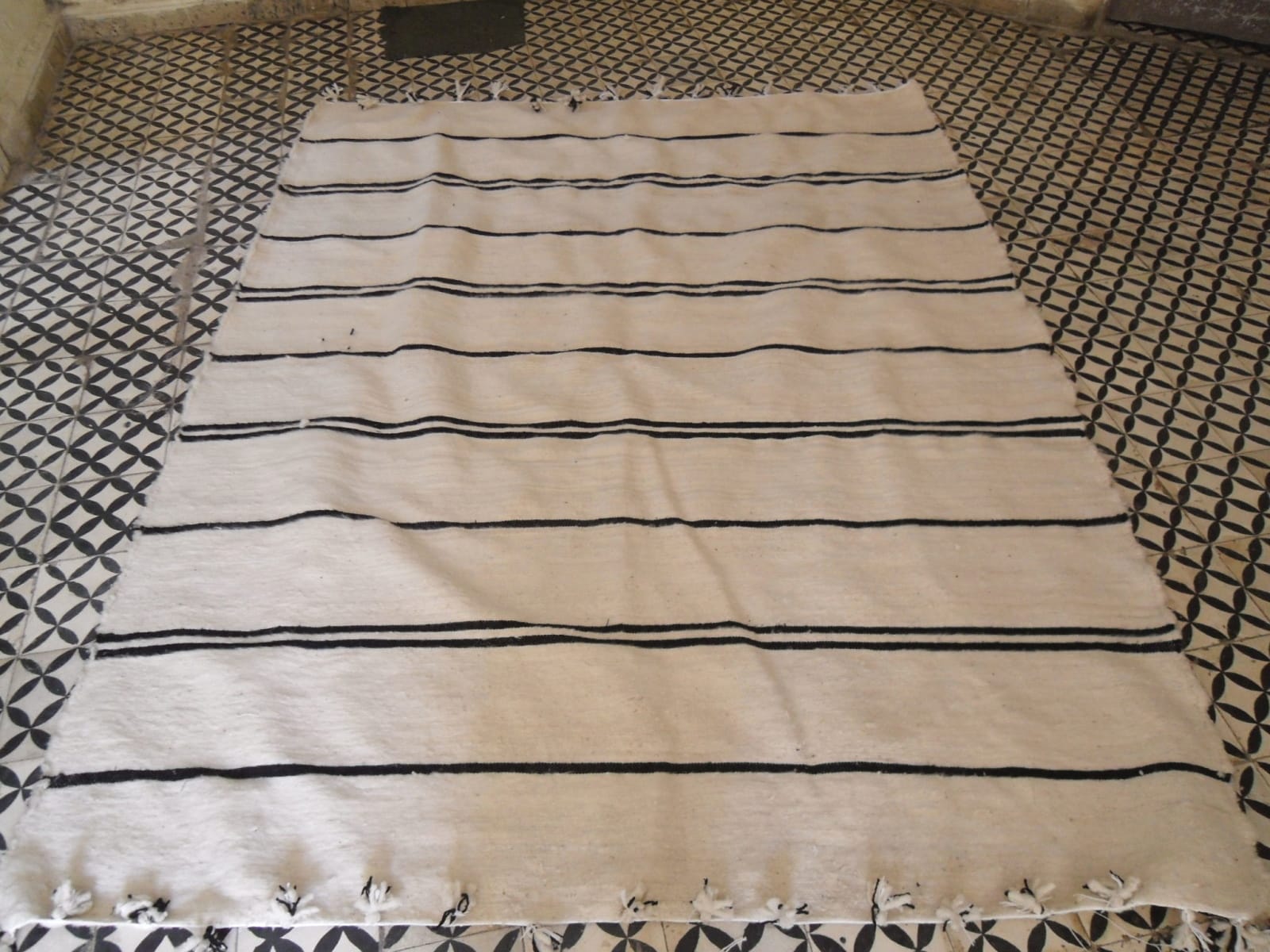  Flatweave Rug Wool Black, White Morocco