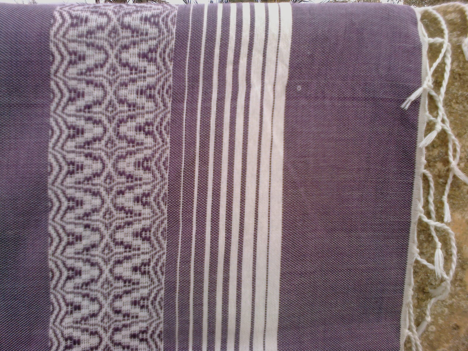  Shawl Cotton Thread Purple, White Morocco