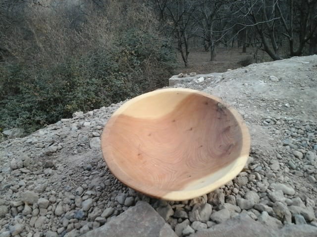  Hand Carved Bowl Juniper Wood Orange Morocco