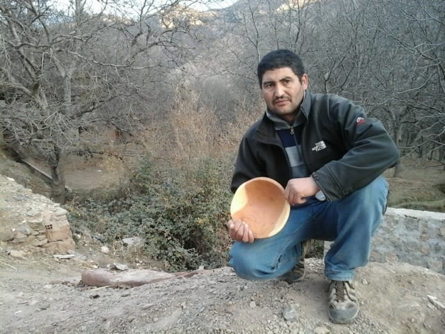  Hand Carved Bowl Juniper Wood Orange Morocco