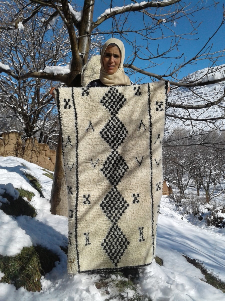  Beni Ourain Rug  Black, White Morocco