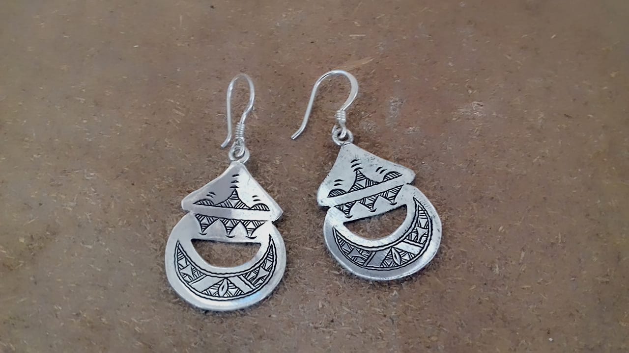  Earrings 800 Tiznit Silver Black, White Morocco