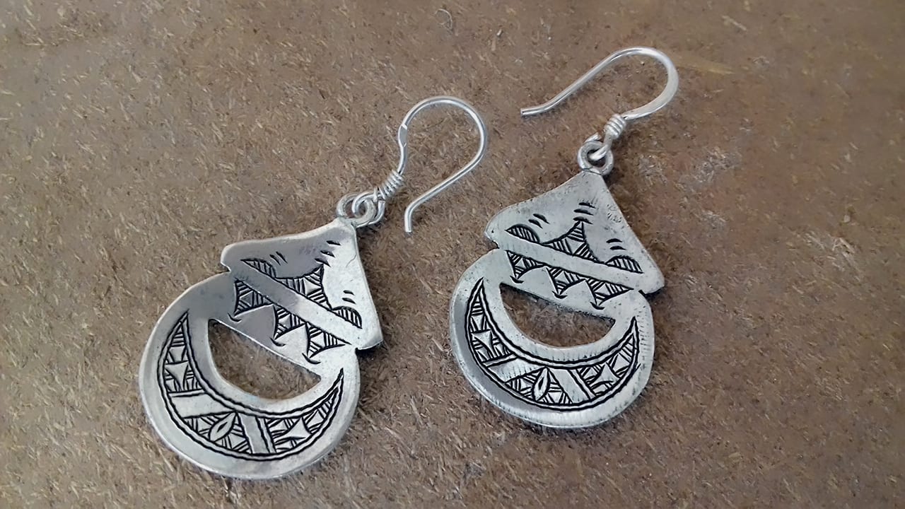  Earrings 800 Tiznit Silver Black, White Morocco