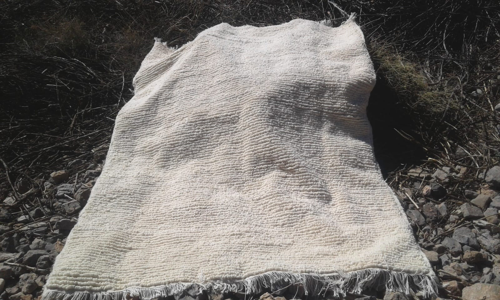  Azilal Rug Warp  and Wool Thread  White Morocco