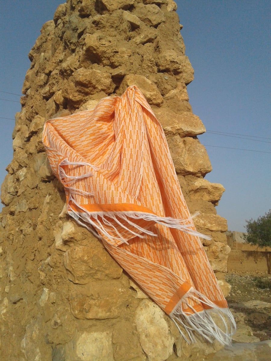  Shawl Cotton Thread Orange, White Morocco