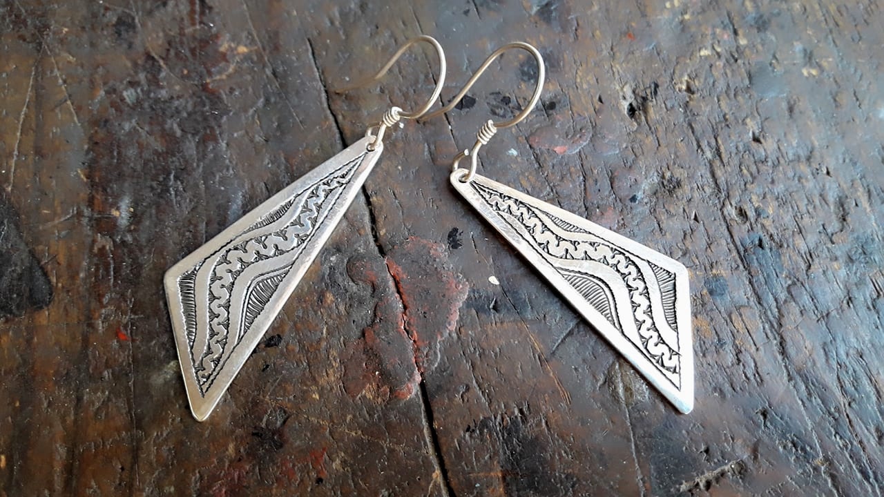  Earrings 800 Tiznit Silver Blue, Black Morocco