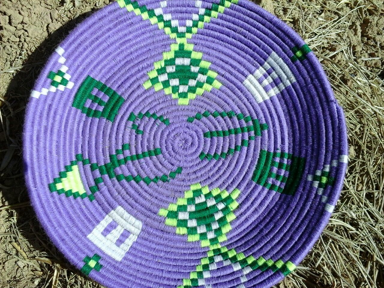  Basket Dyed Wool and Reed Purple, Green Morocco