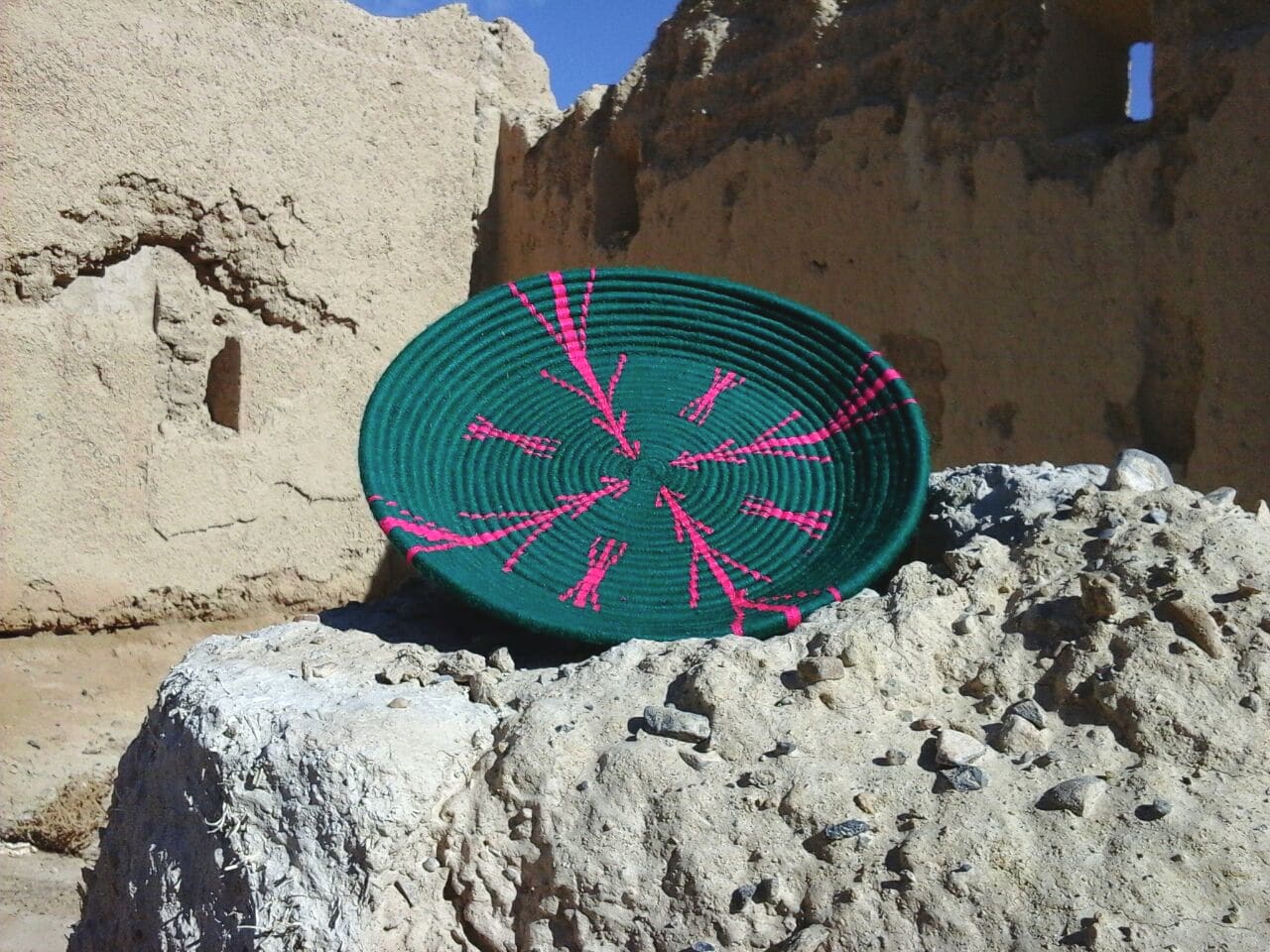  Basket Dyed Wool and Reed Pink, Green Morocco