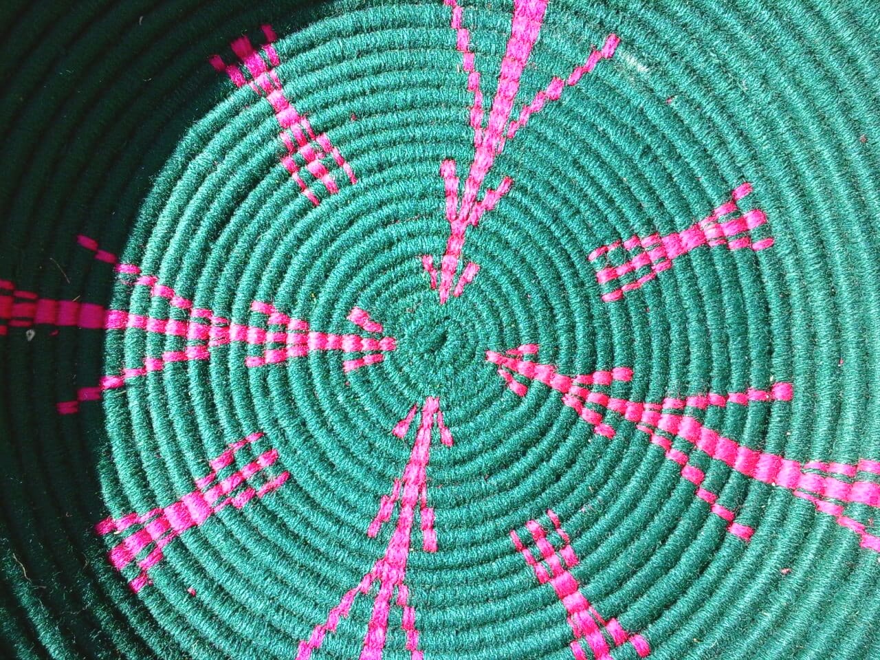  Basket Dyed Wool and Reed Pink, Green Morocco