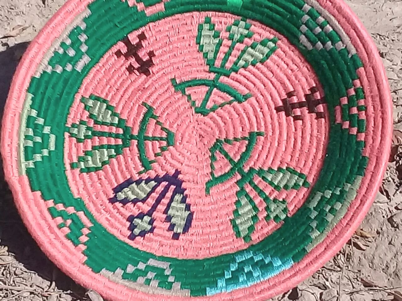  Basket Dyed Wool and Reed Pink, Green Morocco