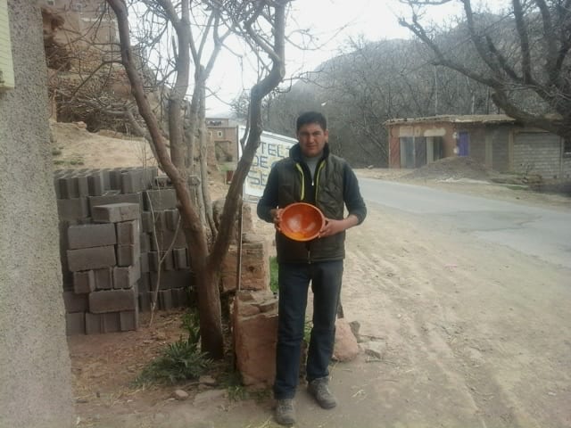  Hand Carved Bowl Juniper Wood Orange Morocco