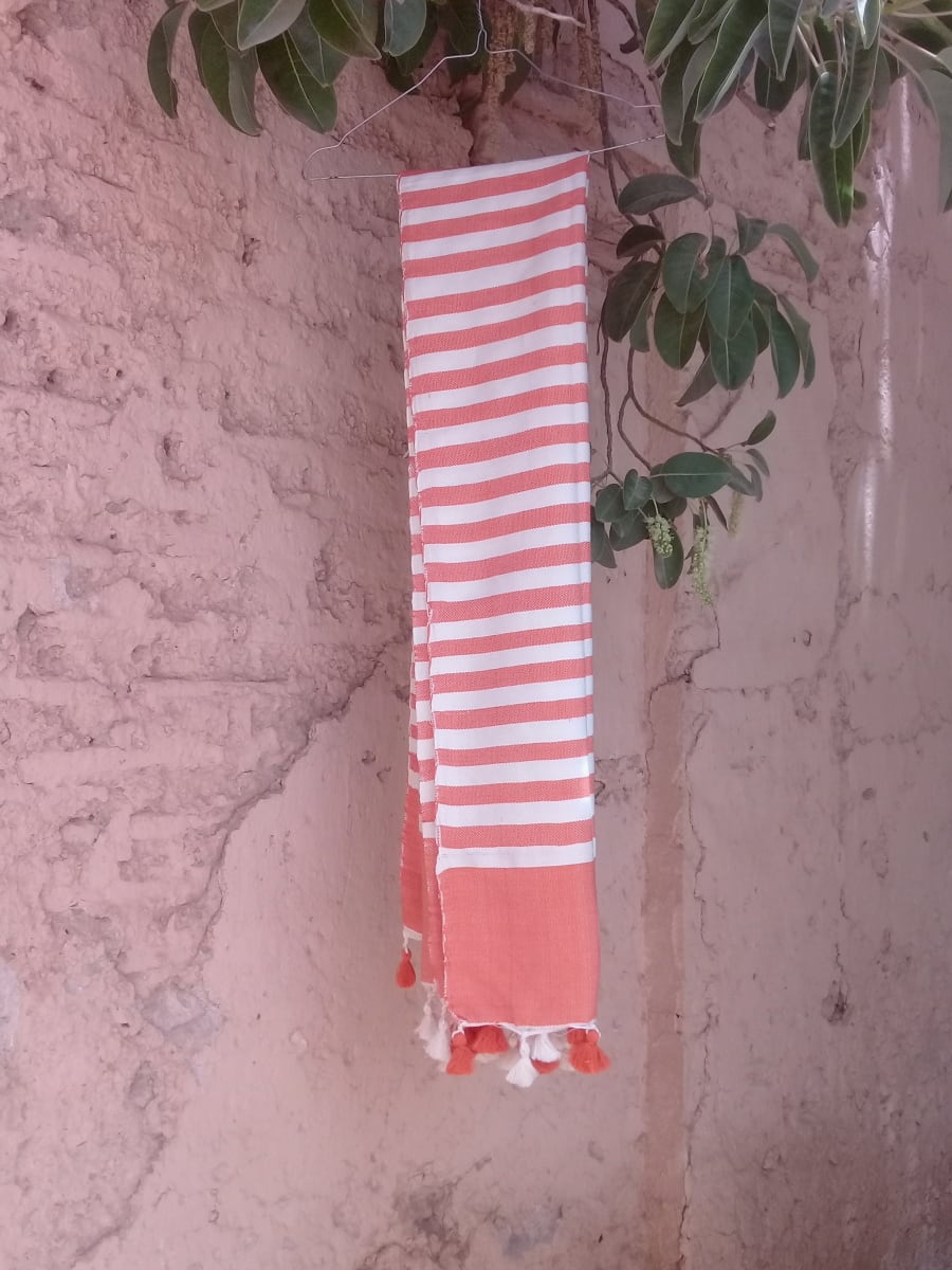  Towel Cotton Thread Orange, White Morocco