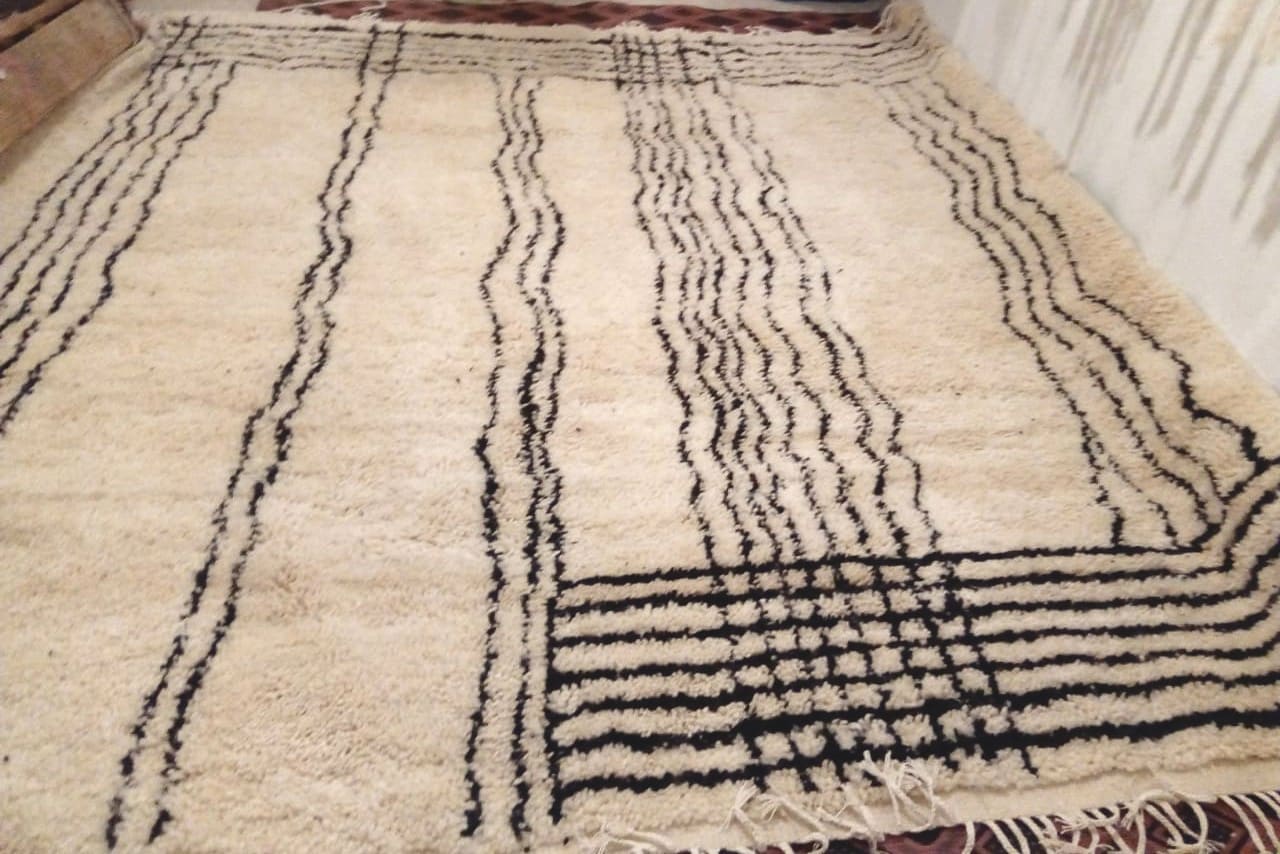  Beni Ourain Rug Wool Black, White Morocco