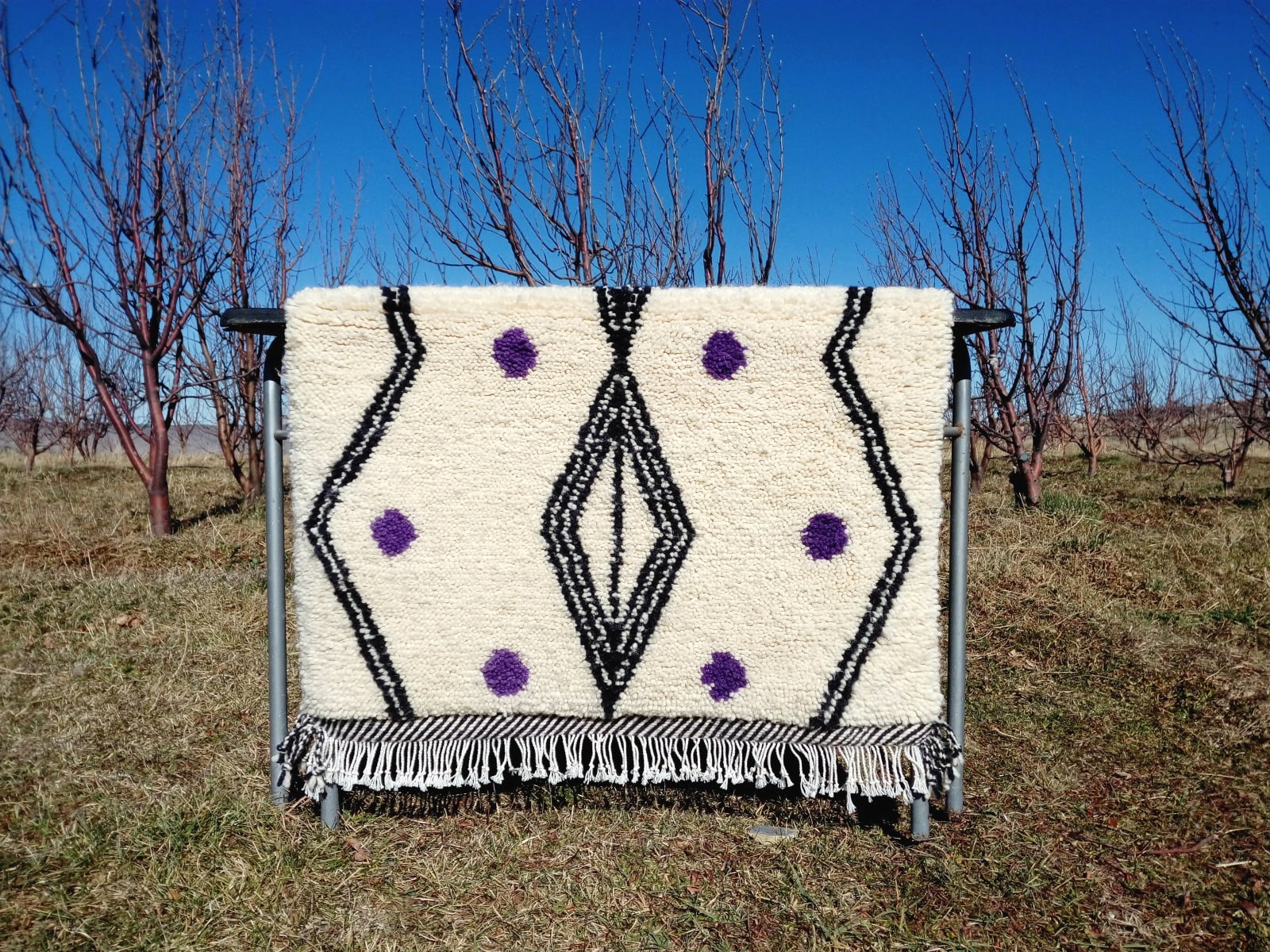  Pile Knot Rug Wool Purple, Black Morocco