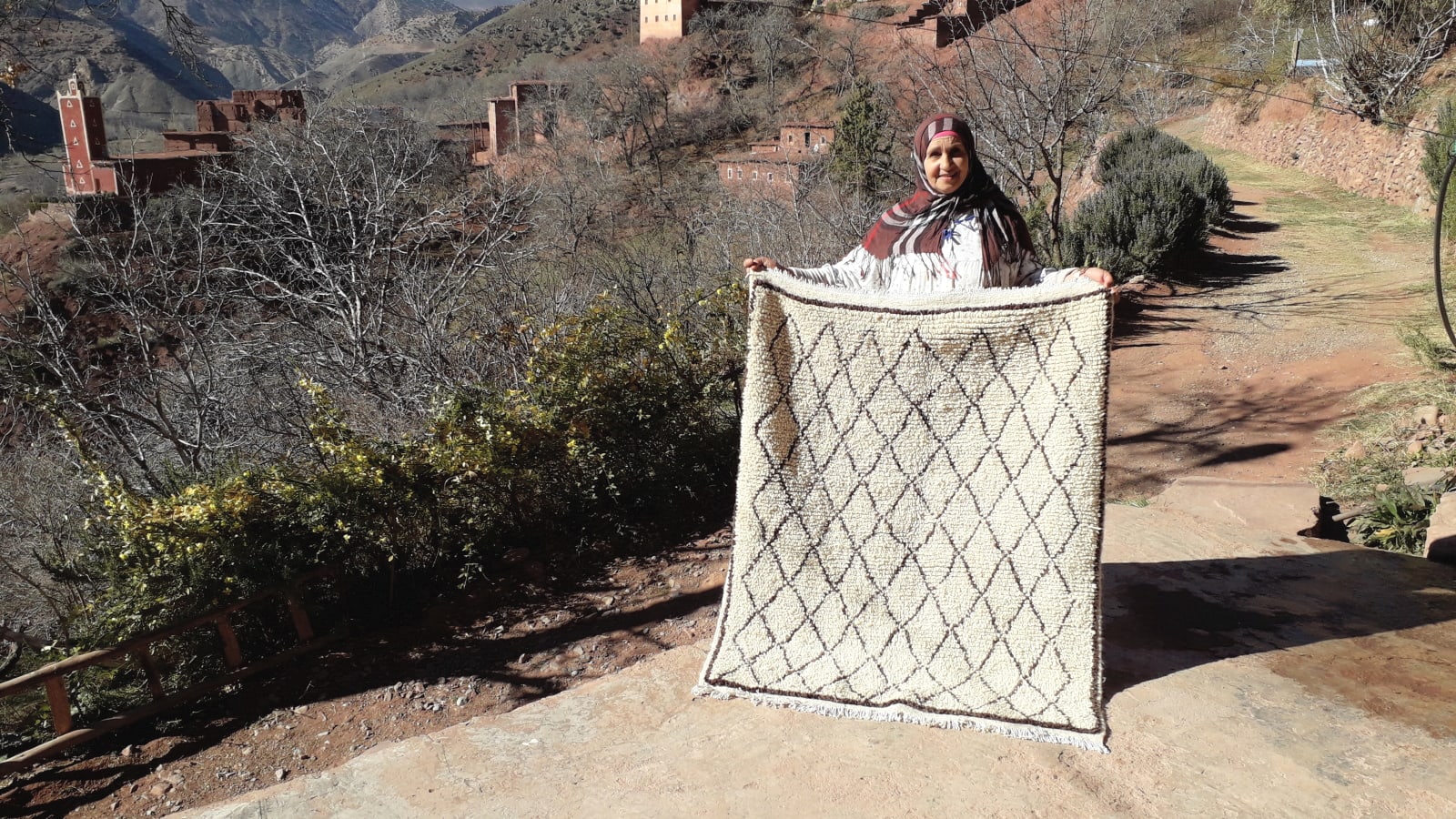  Pile Knot Rug Wool Black, White Morocco