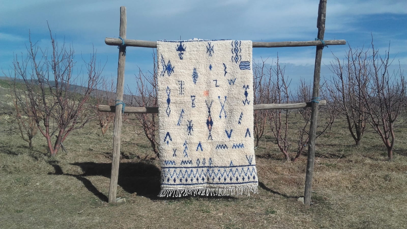  Pile Knot Rug Wool Pink, Blue Morocco