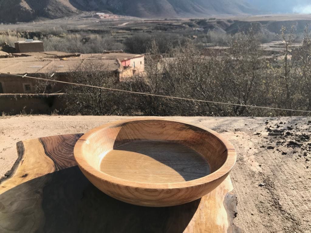  Hand Carved Bowl Walnut Wood Brown Morocco