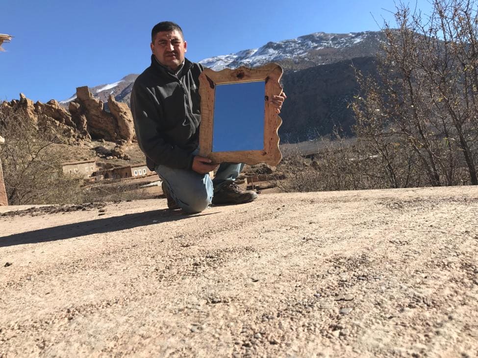  Mirror Walnut Wood Blue, Brown Morocco