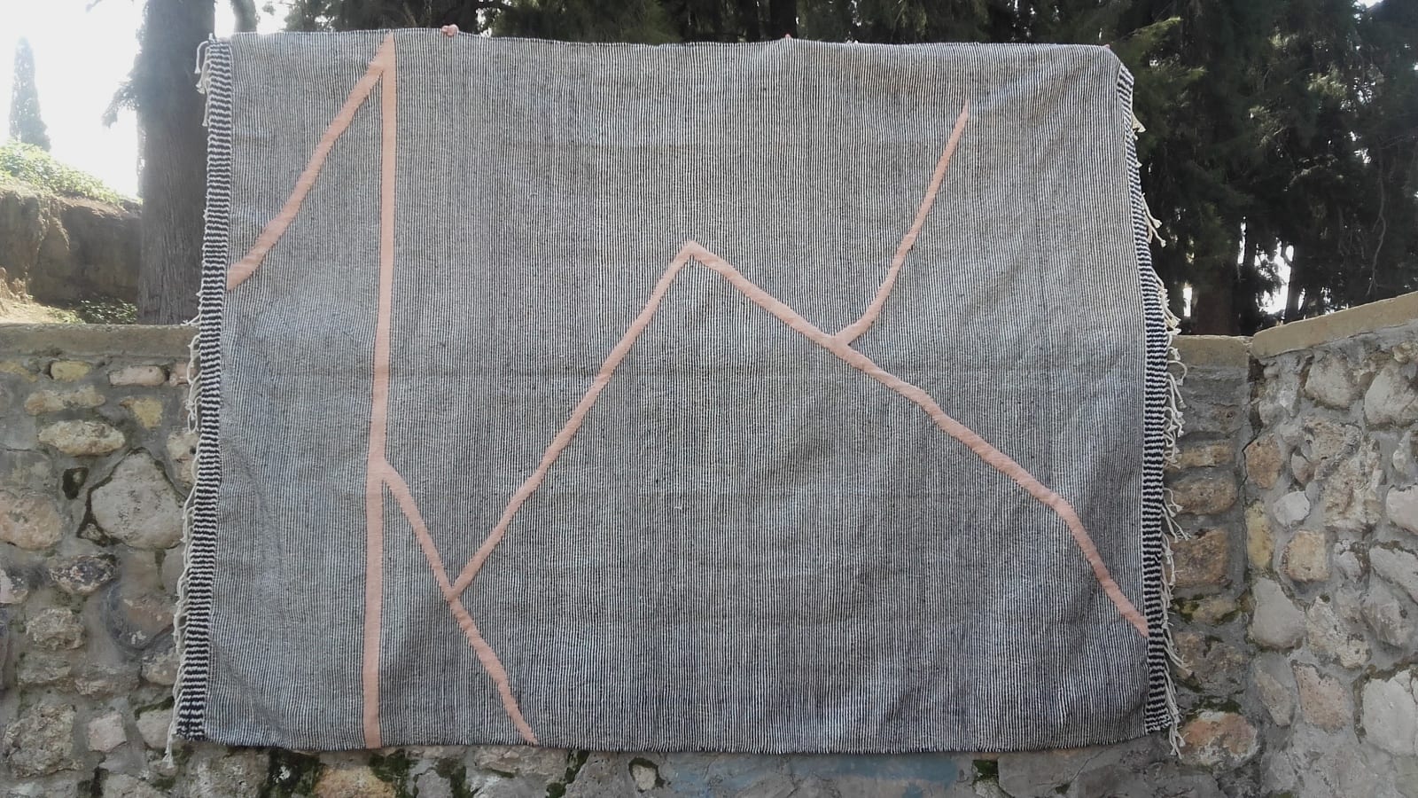  Hanbal Wool and Wool Thread Pink, Black Morocco