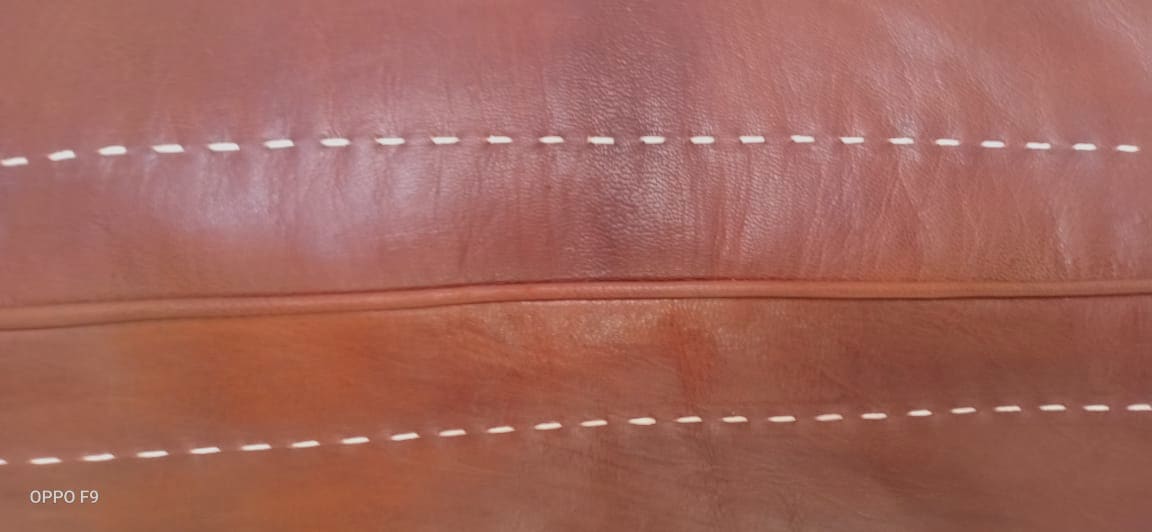  Pouf leather and Sabra silk Brown, White Morocco