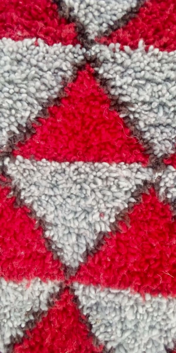  Pile Knot Rug  Red, Grey Morocco