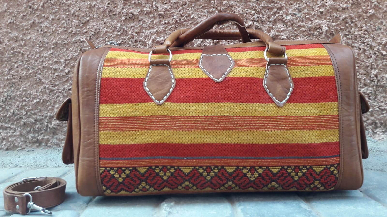  bag leather and Sabra silk Red, Yellow Morocco