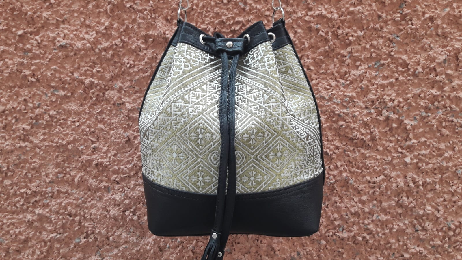  bag leather and Sabra silk Green, Black Morocco