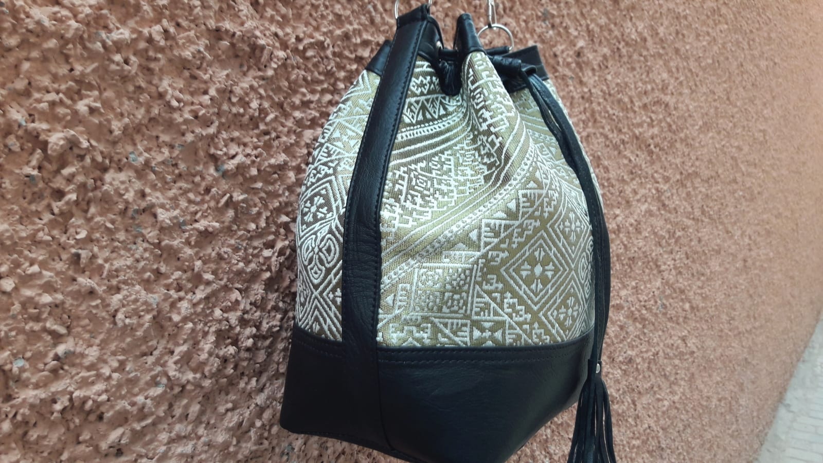  bag leather and Sabra silk Green, Black Morocco