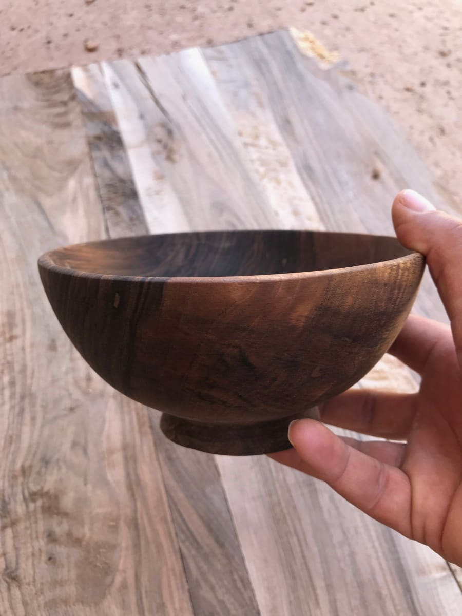  Hand Carved Bowl Walnut Wood Brown Morocco