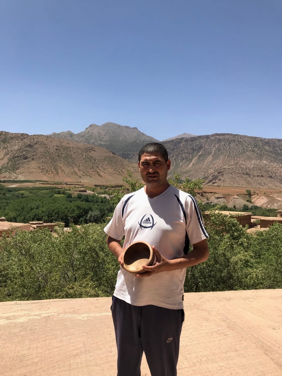  Hand Carved Bowl Walnut Wood Brown Morocco