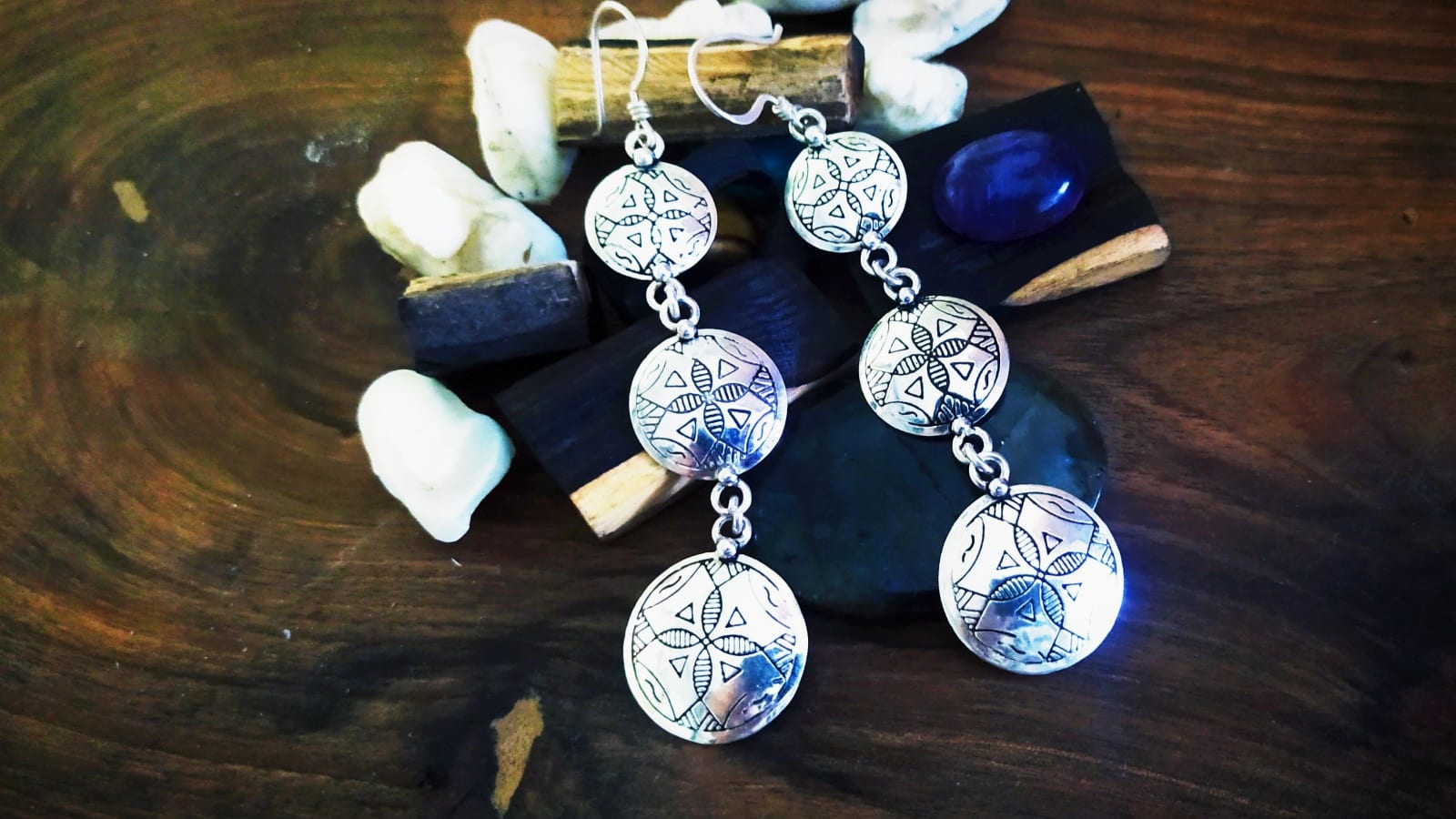  Earrings 800 Tiznit Silver Black, White Morocco