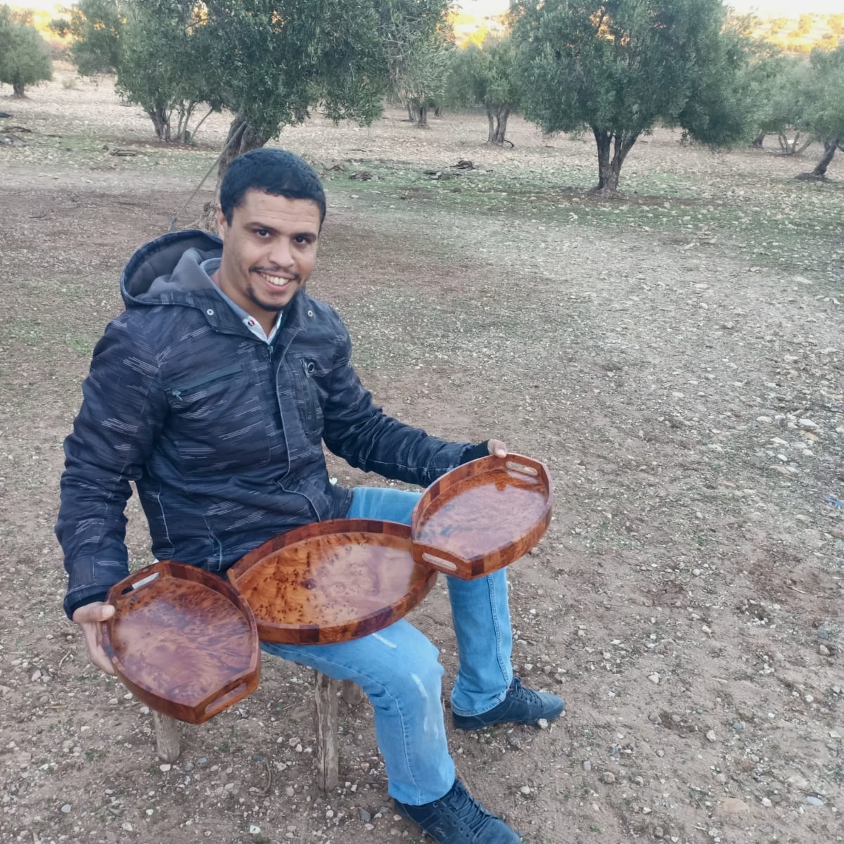  Serving Tray Juniper Root  White Morocco