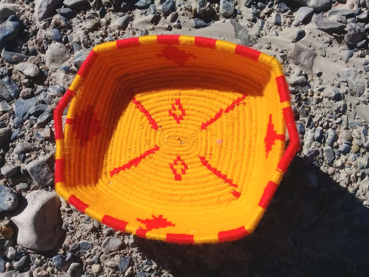  Basket Dyed Wool and Reed Red, Yellow Morocco