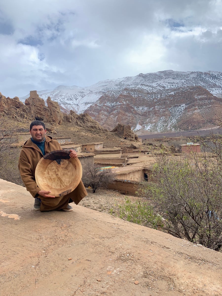  Hand Carved Bowl Walnut Wood Brown Morocco