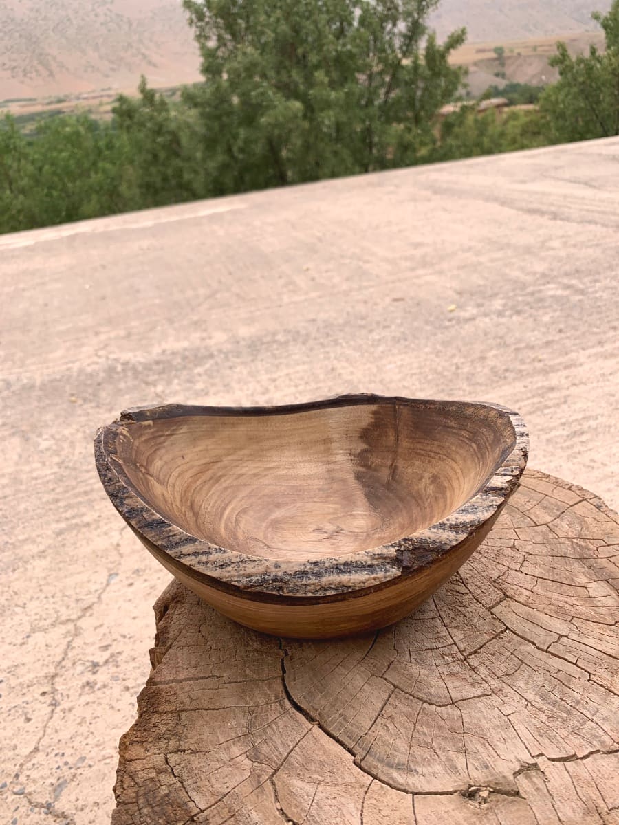  Hand Carved Bowl Walnut Wood Brown Morocco