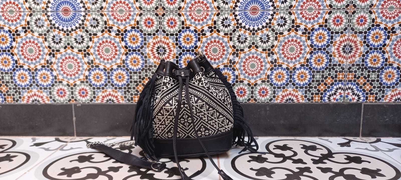  bag leather Black, White Morocco