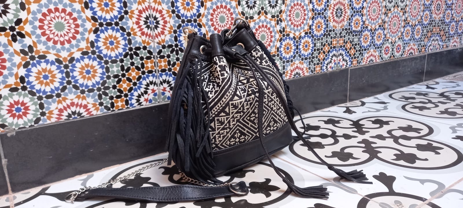  bag leather Black, White Morocco