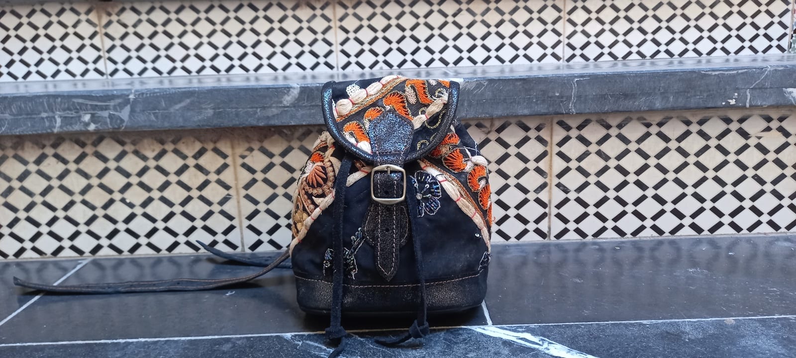   small bag leather Orange, Black Morocco