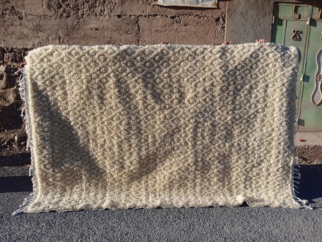  Beni Ourain Rug Wool  and Thread White Morocco