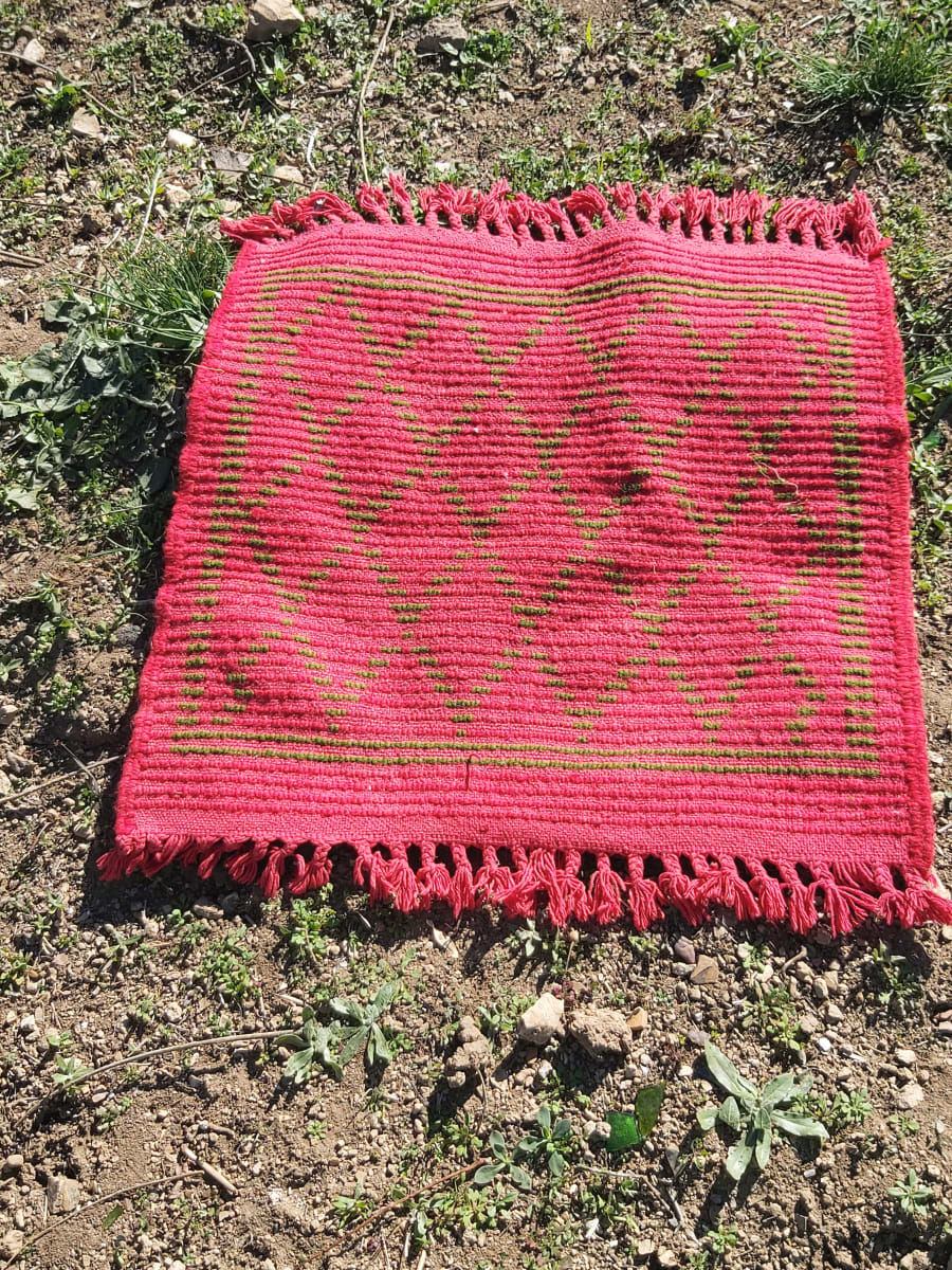  Pile Knot Rug Dyed Wool Red, Green Morocco