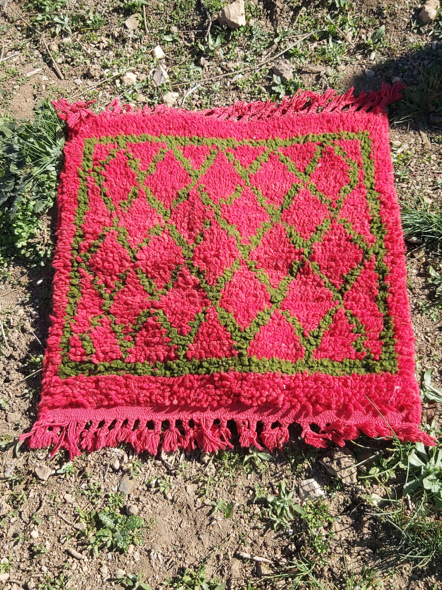  Pile Knot Rug Dyed Wool Red, Green Morocco