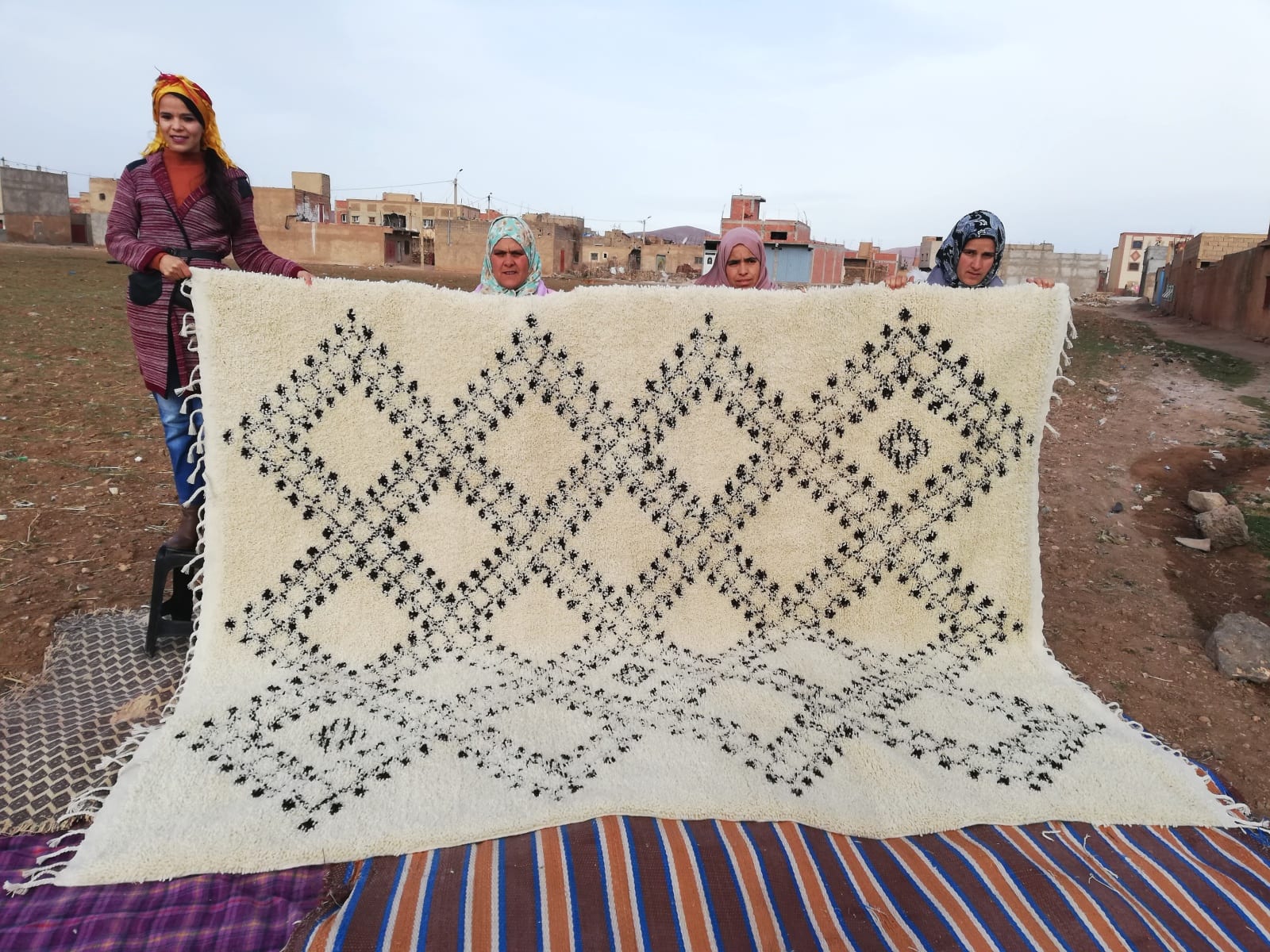  Pileknot Rug Warp Black, White Morocco