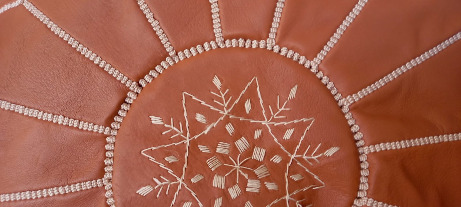  Pouf leather Orange, White Morocco