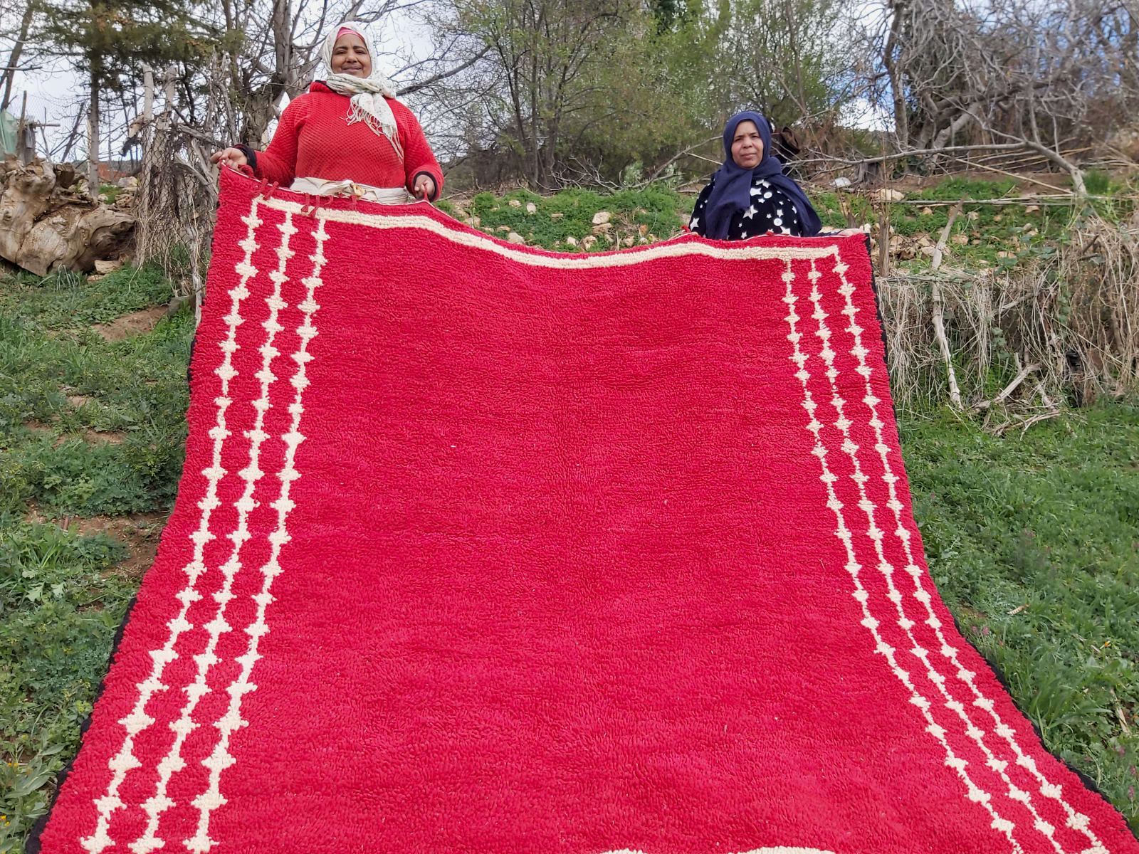  Pile Knot Rug Wool Red, Black Morocco